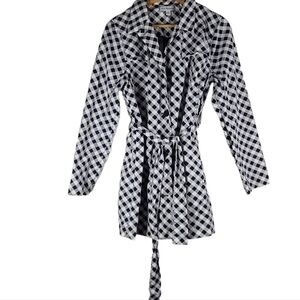 Kim Rogers Navy /White Gingham‎ Trench Coat Sz Medium